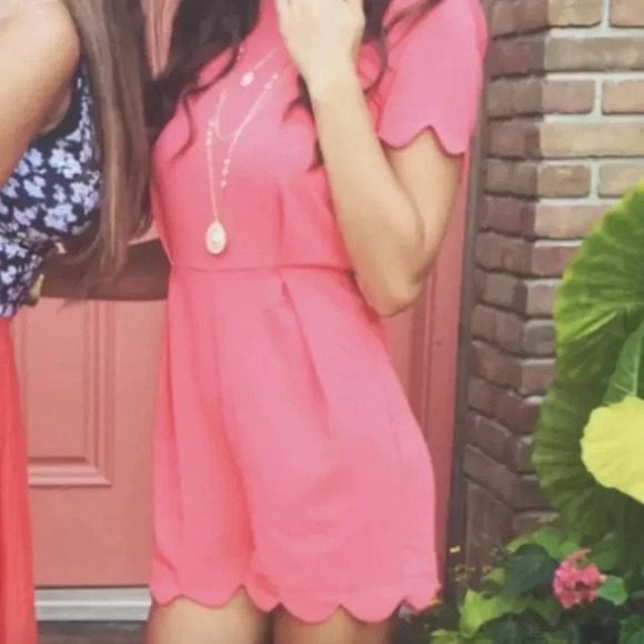 Coral Pink Romper with Scalloped Details | Pink Romper | Romper | Girly | Pink - Picture 10 of 12